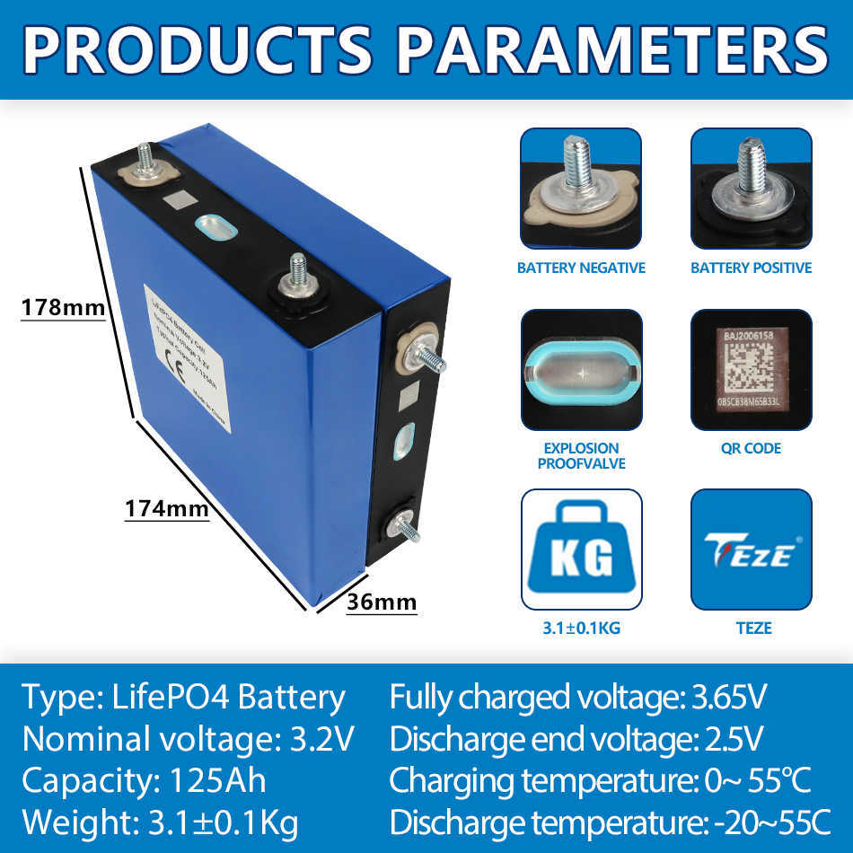 4-grau A 3.2V 125AH LIFEPO4 BATERIA BATERIA DE LITÍMIO FOSFATO BATERIAS DE FOSFATO PARA OS SOLAR ENERGIA DE ENERGIA GOOF BART RV