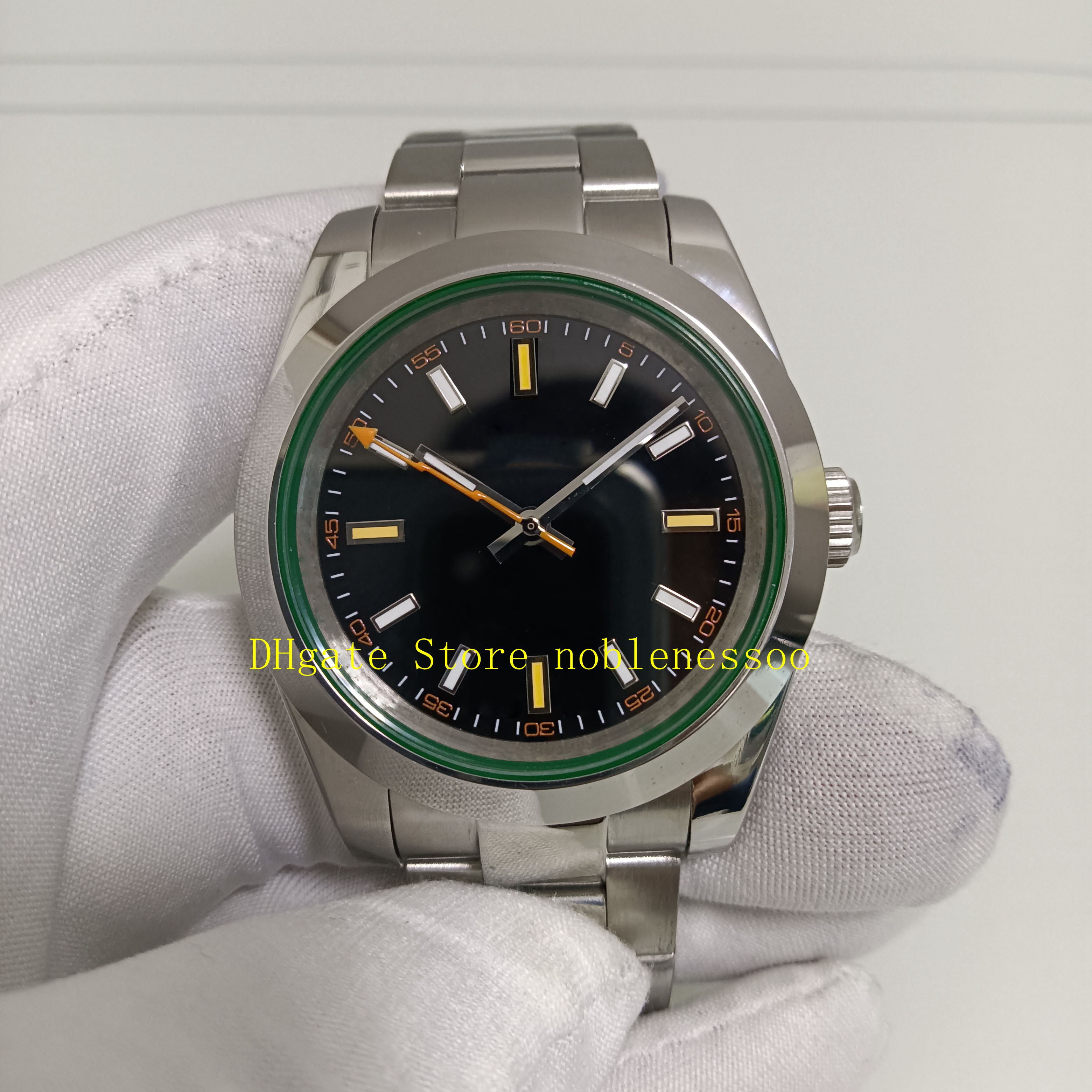 2 estilo real po relógios masculinos automáticos com caixa 40mm mostrador preto verde cristal pulseira de aço masculino branco 2813 movimento mech223o