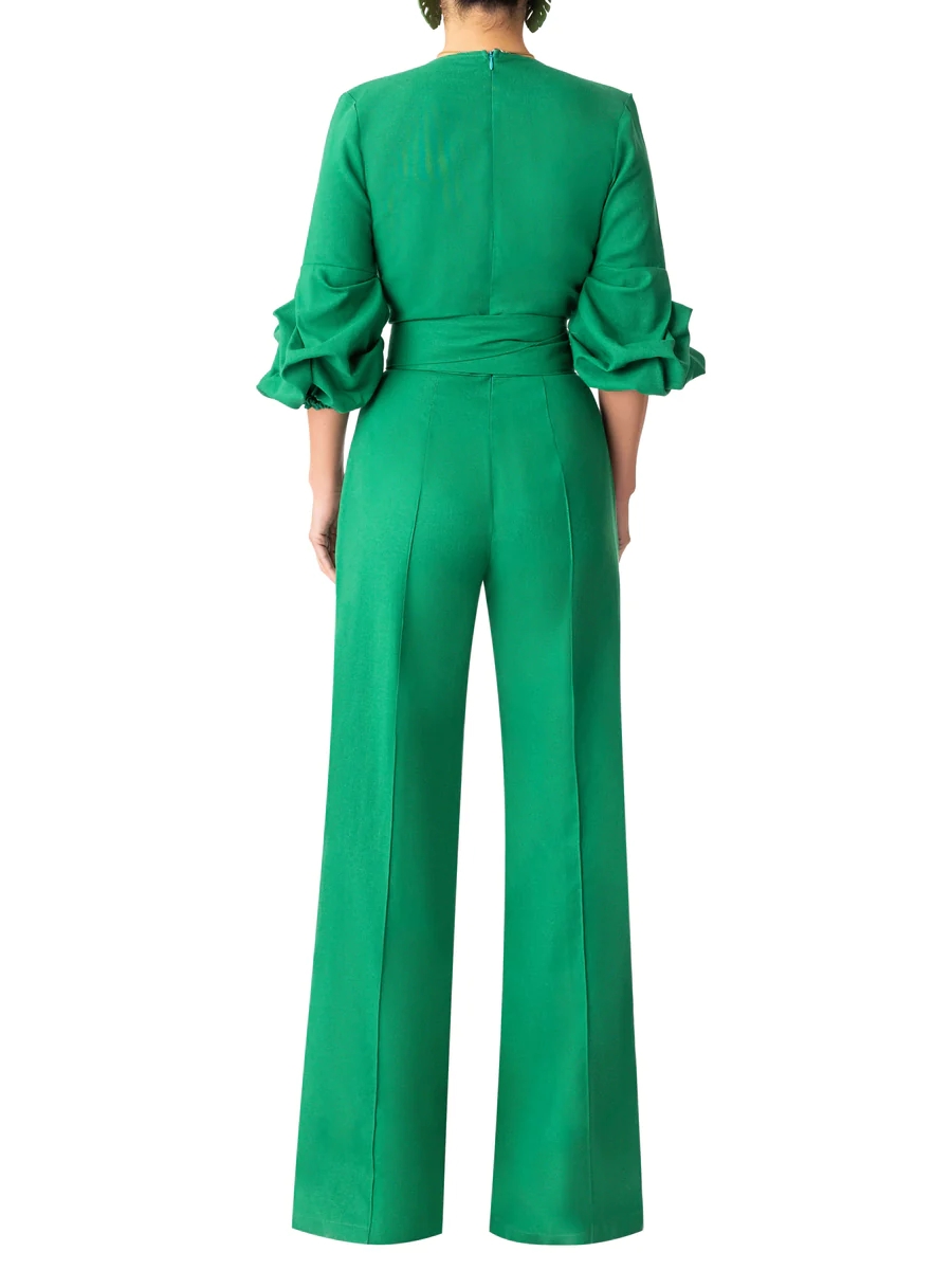 Green Mother Of The Bride Pants Suits Jumpsuits Women Long Sleeve Formal Party Prom Evening Wear With Belt