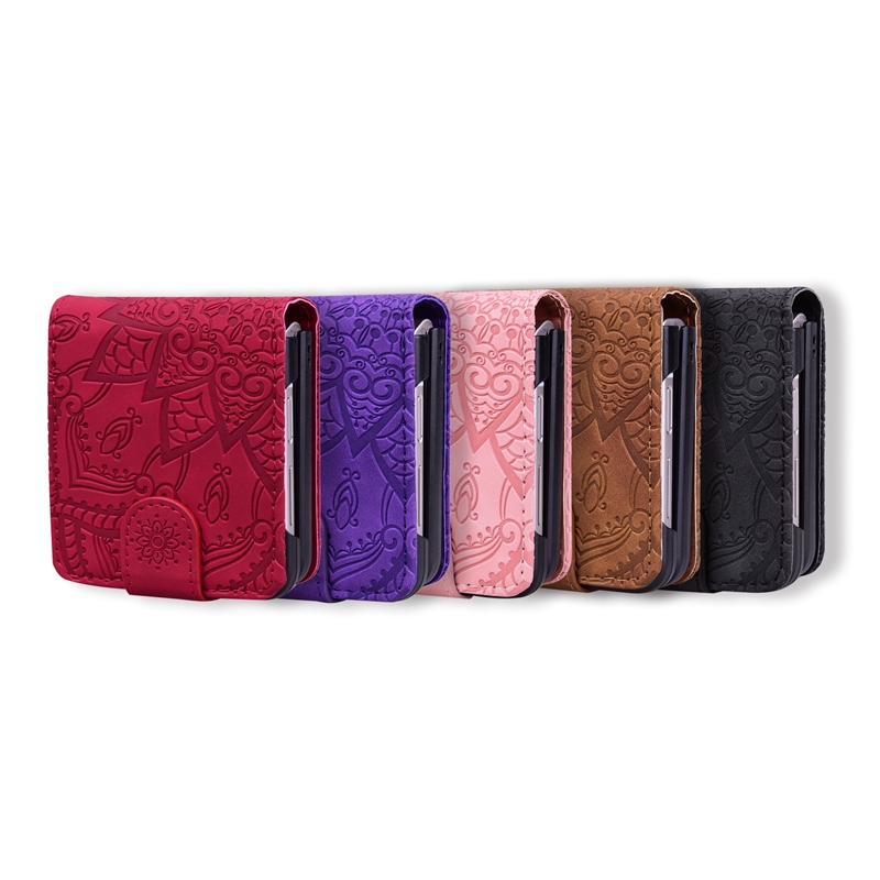 ZFLIP5 fällbara läderplånbok Fodral för Samsung Z Flip 5 4 3 Flip5 Galaxy Zflip4 Fashion Luxury Intryck Flower Retro Sunflower Hård plast Telefon Flip Cover Pouch Pouch