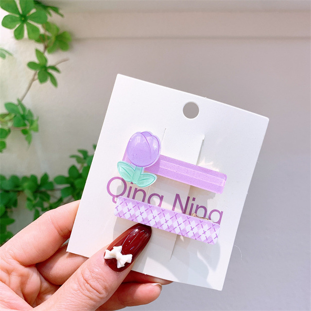 2023 Summer New Korean Fashion Children's Checker Duckbill Clip Sweet Girl Simple Small Fresh Acrylic Flower Hairpin Hair Accessories