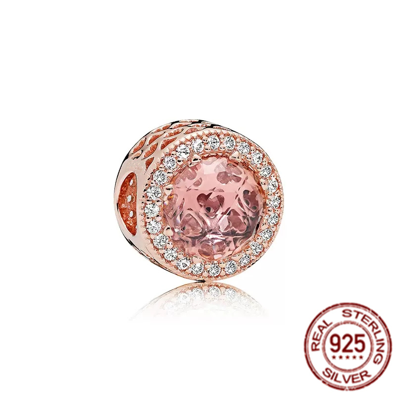 Amuleto Pandora de Prata Esterlina 925 e Conta Coração Brilhante Rosa Balão de Ar Quente Joia Adequada para Pulseira Clássica Primitiva Acessórios de Moda DIY