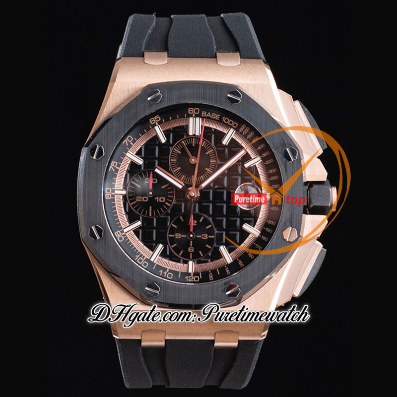 APF 44mm 26401RO A3126 Automatic Chronograph Mens Watch Rose Gold Black Ceramic Bezel Stick Markers Rubber Exclusive Technology Super Version Puretimewatch B2