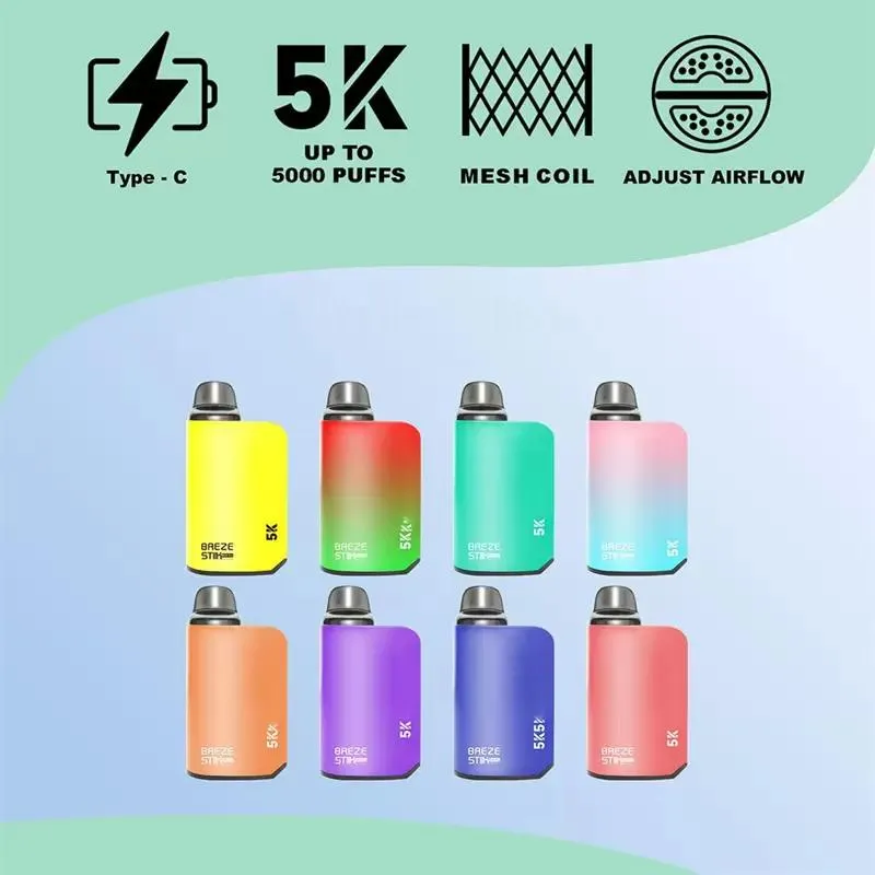 Breze Stiik Box Pro 5000 5K Puff 5000 5K Cigarettes électroniques rechargeables 2% / 5% Stylo Vape jetable avec batterie 850mAh 12ml VS BANG ELFWORLD BC5000 DC5000