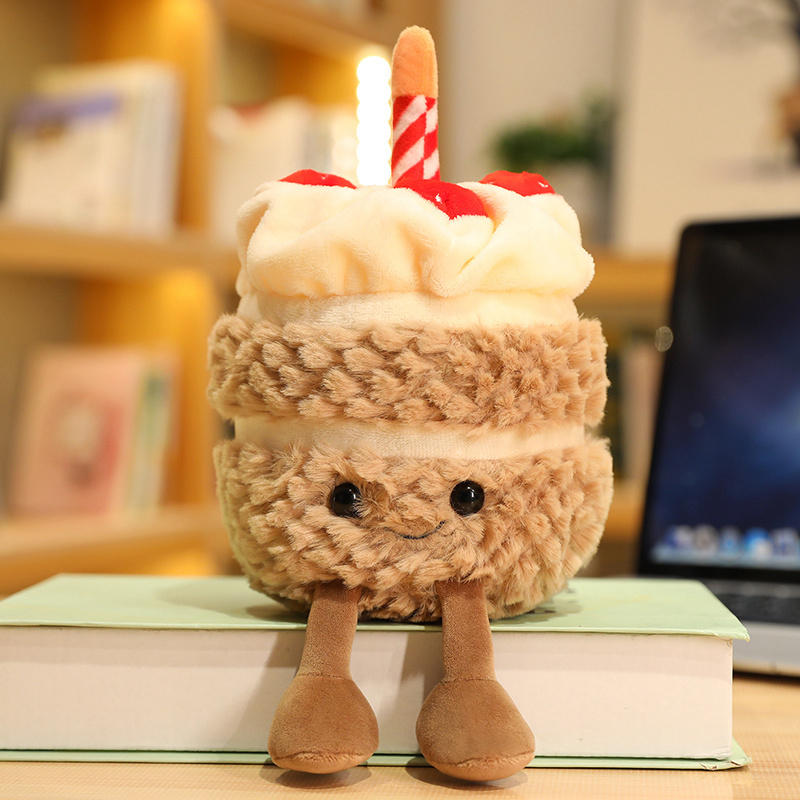 Adorável macio bolo de aniversário brinquedo de pelúcia com velas frutas morango cupcake forma plushie bebê brinquedos fofinhos bonecas bonitos kids6941590