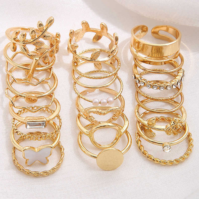 Band Rings Vintage Gold Color Butterfly Rings Set For Women Fashion Heart Leaves Geometric Twist Ring Hollow Jewelry Trendy cessories New P230411
