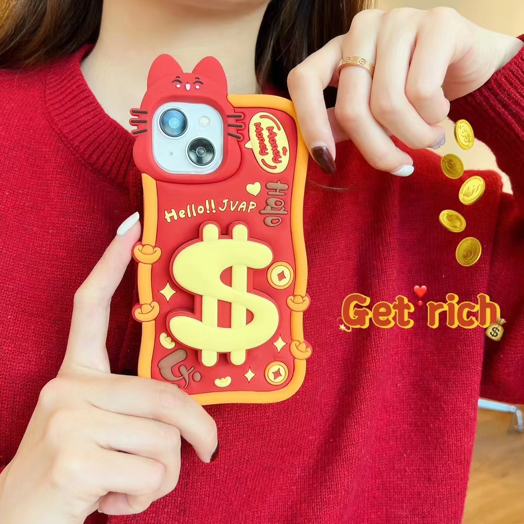Designer bag New Year Gift Phone Case Soft Solid Color Case For iphone 15 14 11 12 13 pro max iphone15 iphone14 tpu Lucky cat dollar holder Shockproof Protect back cover