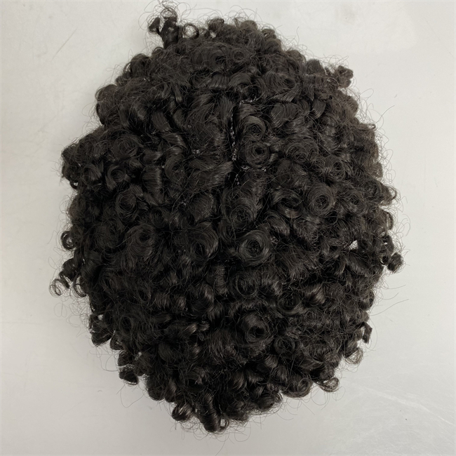 15mm Curl Indian Virgin Human Hair Hairpiece Natural Black #1b 7x9 Toupee Full Lace Unit for Black Men
