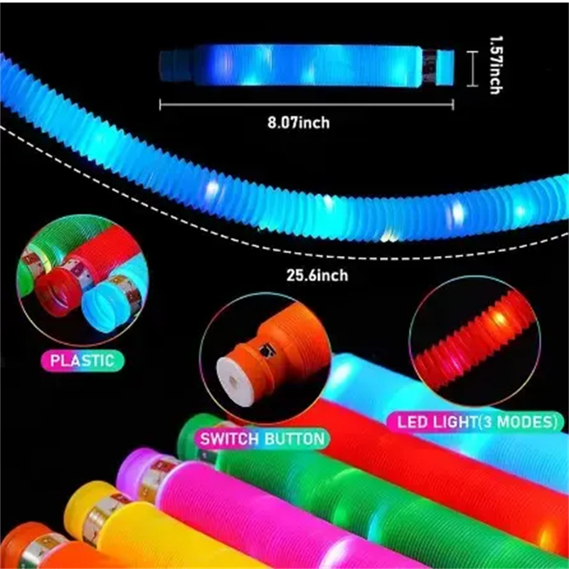 LED POP Tubes Sensory Toys Kids Antistress Relief Plastic Tube Squeeze Toy Gifts vuxna Fidget Stress Toy