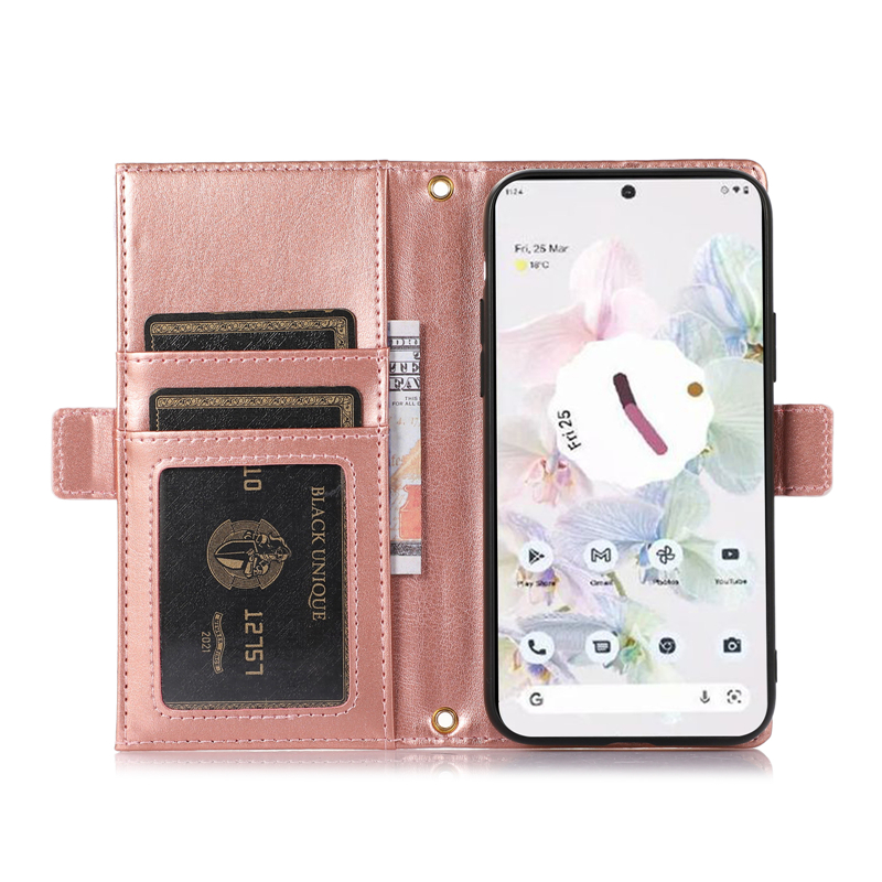 Pulsera Funda para teléfono con cremallera de grano de litchi para iPhone 15 14 13 Pro Max Samsung Galaxy S23 Ultra S22 Plus S21 S21FE A13 5G A33 A53 A73 Cartera de cuero con estampado de lichi