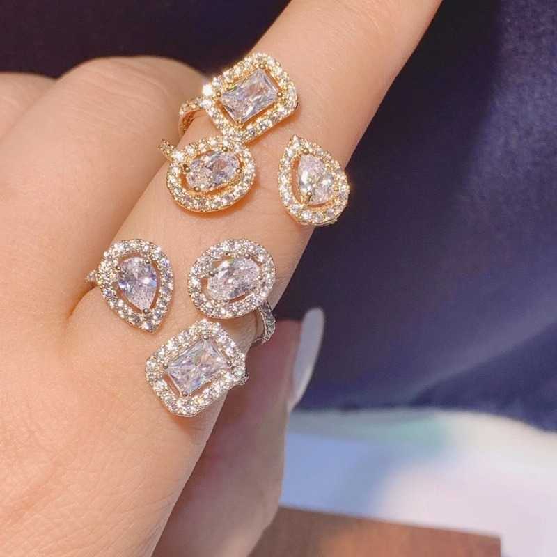 Band Rings RAKOL Luxury Geometric Cubic Zirconia Open Adjustable Rings for Women Fashion Jewelry Anniversary Gift Party Dress cessories P230411