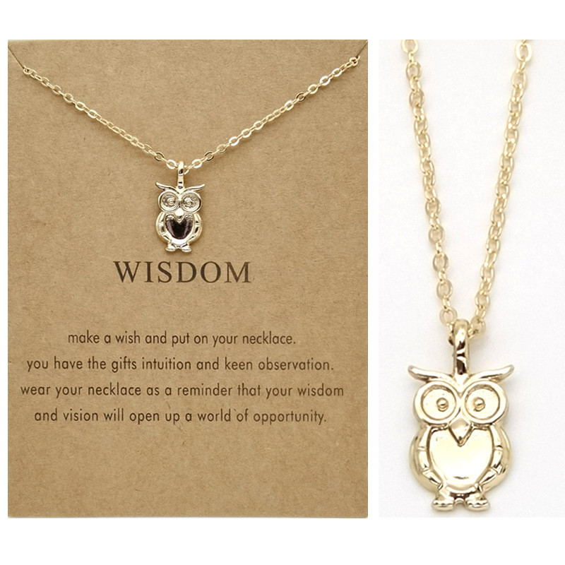 Fashion Jewelry Wisdom Owl Pendant 18k Gold Plated Designer Necklace Woman Alloy South American Womens Choker Silver Mens Necklaces with Letters Card Friend Gift