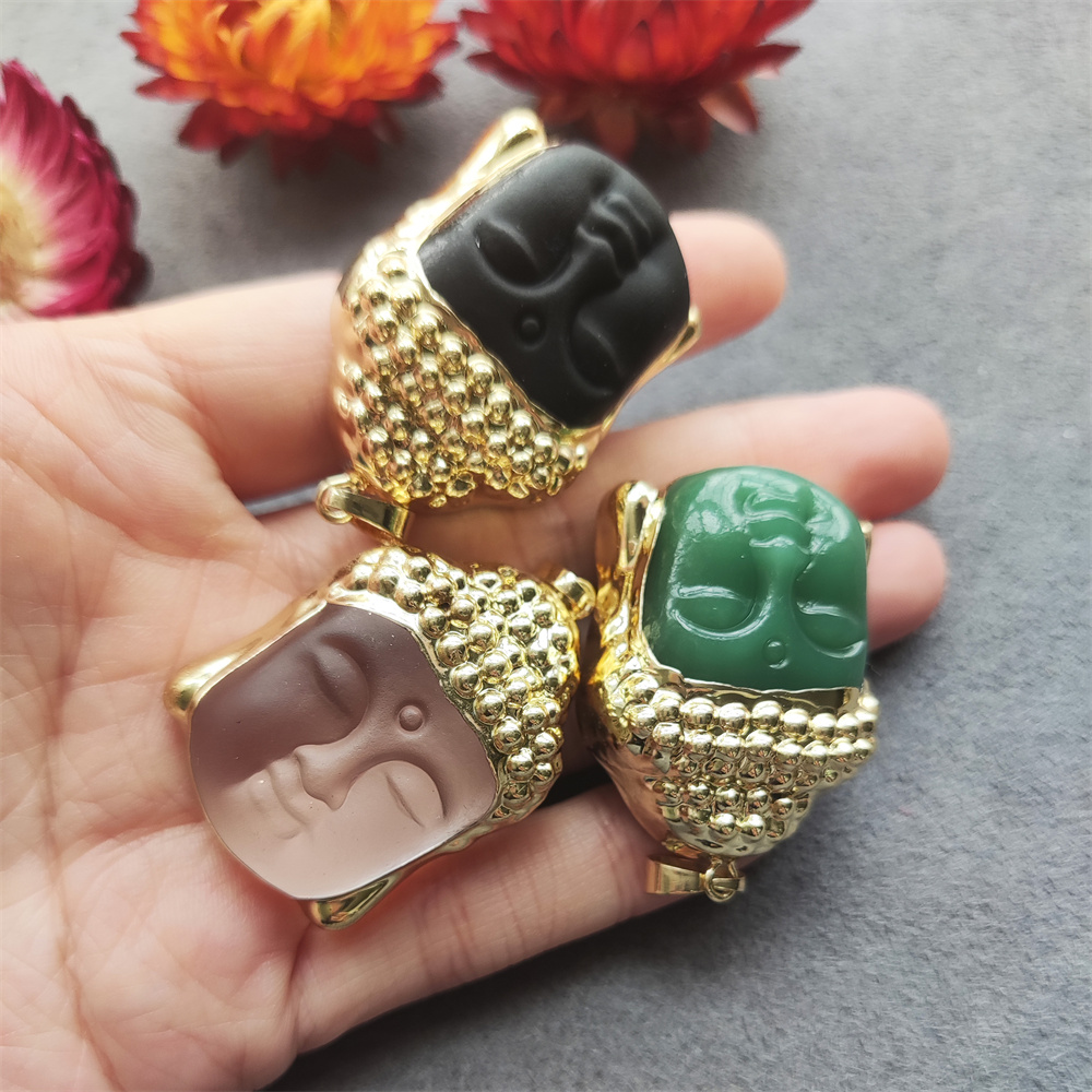 Fashion Smiling Buddha Head Pendant Religious Leshan Giant Buddhism Full Rhinestone Paved Charm for Necklace Jewelry DIY Making