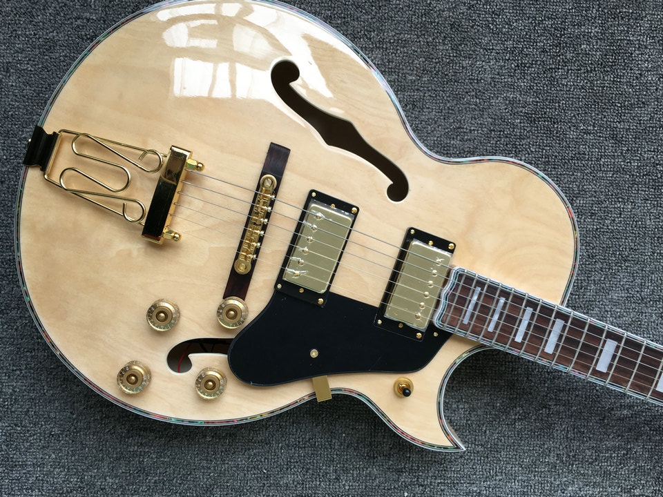 Natural Falcon G6120 Semi Hollow Body Jazz Electric Guitar Imperial Tuners Double F Holes Gold Hardware