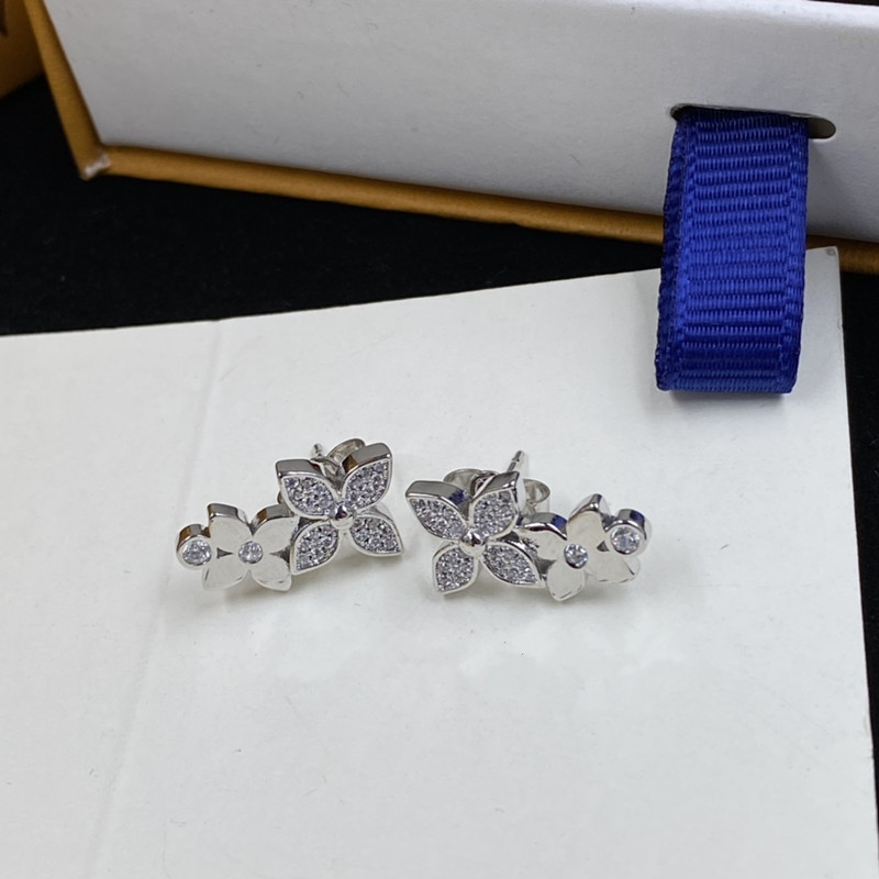 2023 New Women Fashion Studs Jewelry Gold/Silver Dual Flower Earrings Princess Sweet Diamond Ins Popular Stud Wedding Flowers Earring Gift