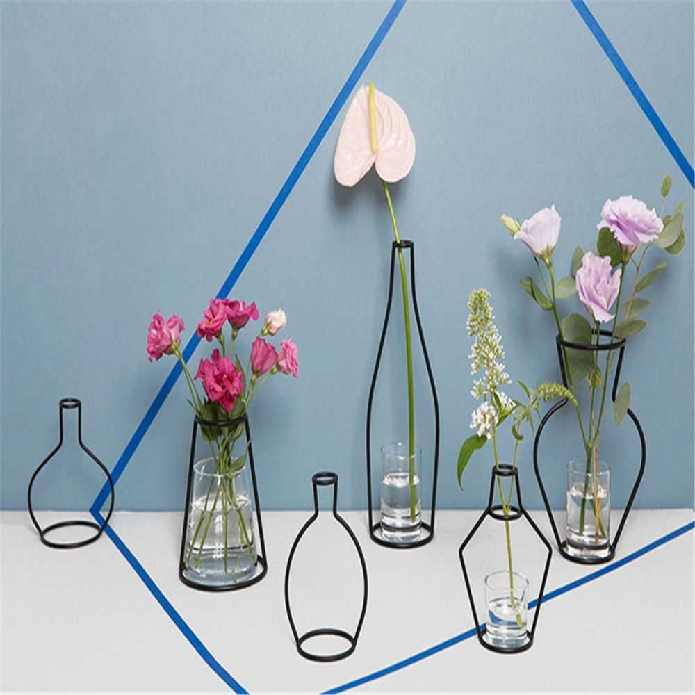 Vases Retro Iron Line Table Flowers Vases Nordic Decoration Home Metal Plant Holder Nordic Styles Flower Vase Home Decor Dropshipping P230411