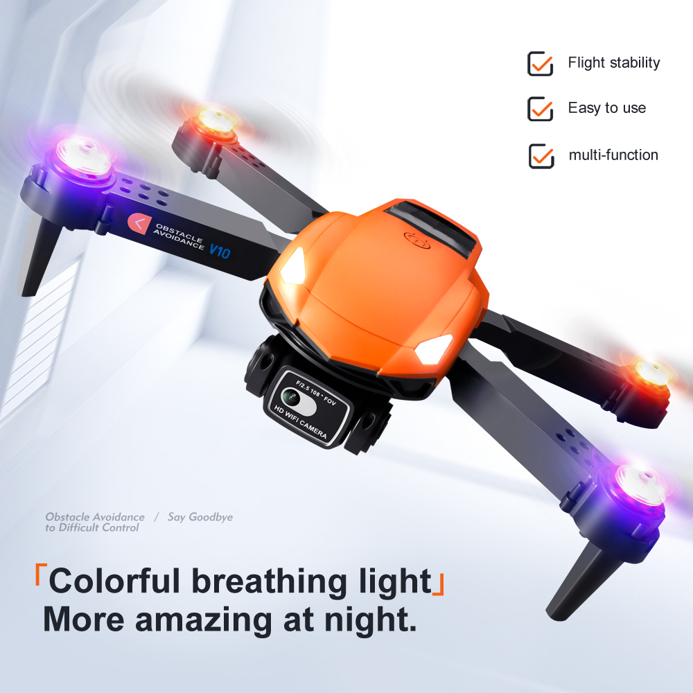 2023 newst V10 Drones colored lights obstacle avoidance UAV HD aerial photography folding remote control aircraft trade quadcopter