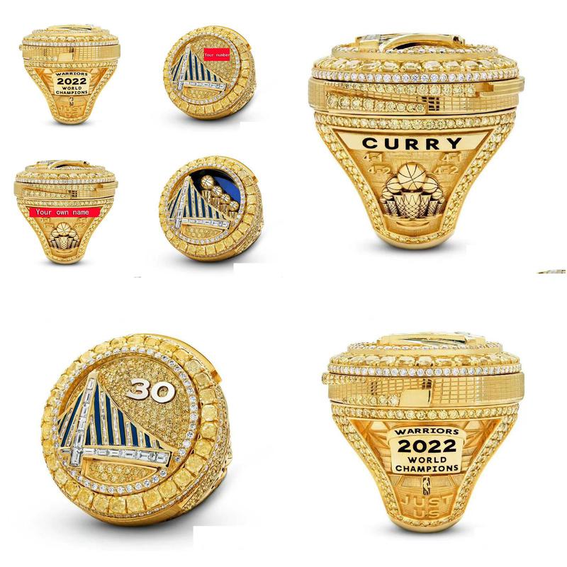 2022 Curry Basketball Warriors Team Championship Ring met houten display box souvenir mannen fan cadeau sieraden hoogwaardige drop levering dhers