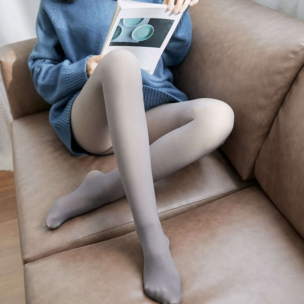 Sexy Costume Women's Fleece Thermal Leggings Translucent Grey Sock Pants Lined Wool Winter Stockings Ladies Sexy Warm Fake Tights