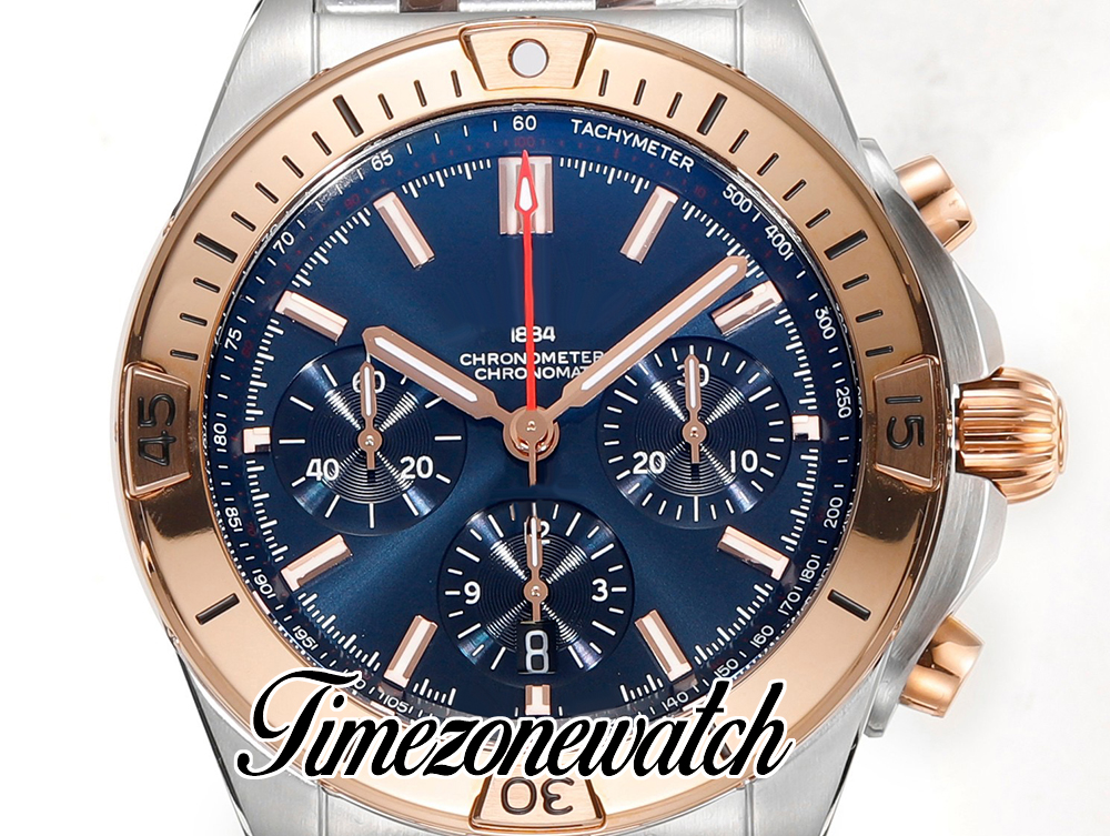 BLSF 42 mm chronomat UB0134101 Automatyczne A7750 Męskie zegarek Chronograph Blue Stick Markery Wybierz Bransoletę Dwucie Rose Gold Bransoletnie