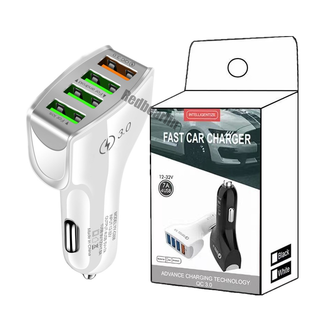 Chargeur de voiture haute vitesse 5V 3.1A 4 ports USB, adaptateur d'alimentation pour véhicule, pour IPad Iphone 11 12 13 14 15 Pro Samsung s20 s23 s24 utral Xiaomi Huawei téléphone Android avec boîte