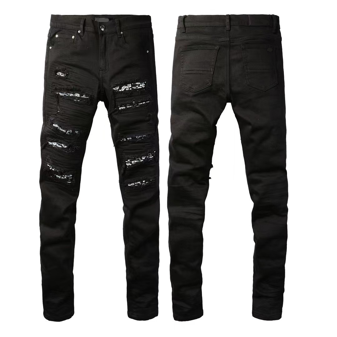 Designer masculino jeans roxo angústia rasgado motocicleta magro jeans retos splash-ink calças dobradas impressão masculina para fazer calças justas masculinas de moda antiga tamanho 28-40