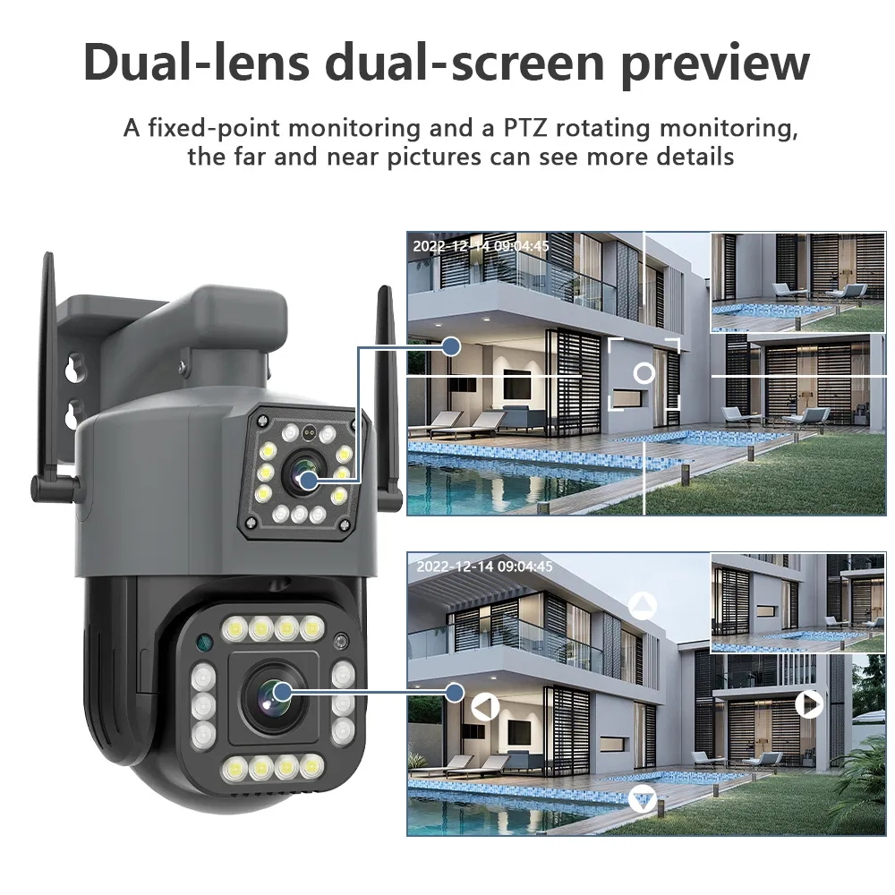 Yoosee double objectif PTZ WIFI caméra extérieure 4MP double écran suivi automatique étanche caméra de Surveillance sans fil couleur Vision nocturne