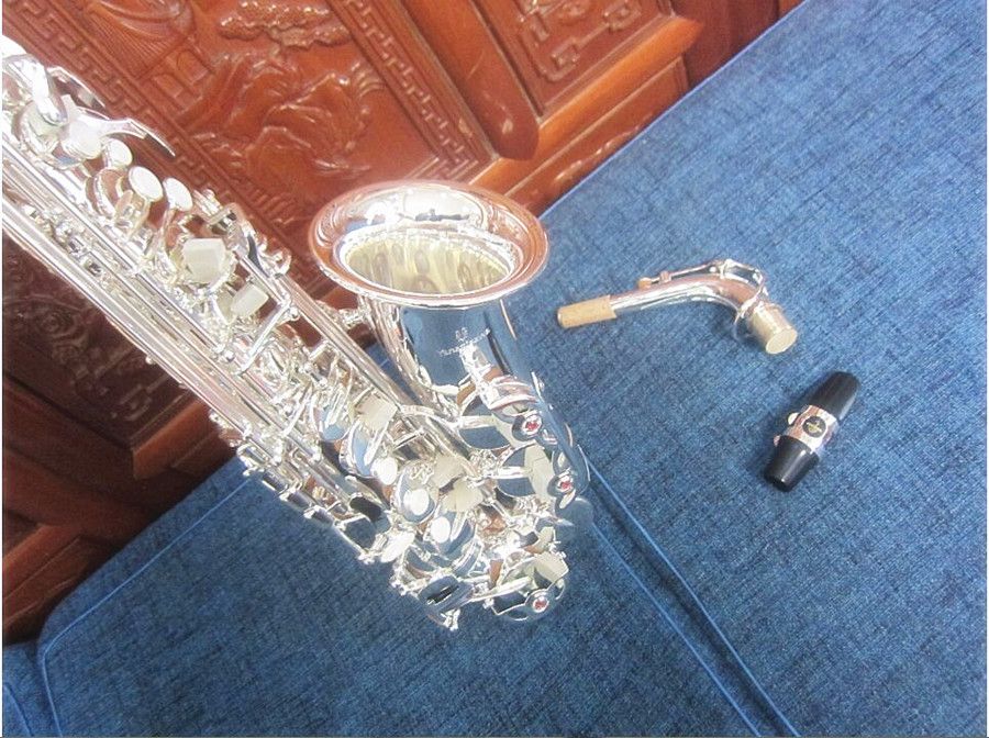 جديد عالي الجودة EB Alto Saxophone A-992 E مسطح الفضة الموسيقية الساكس مع العلبة الفم