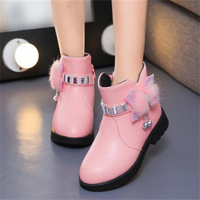 Kids Boots Bowknot Leather Rhinestone Girls Ankle Boots Autumn Winter Children Martin Boots Cute Toddler Baby Short Boots