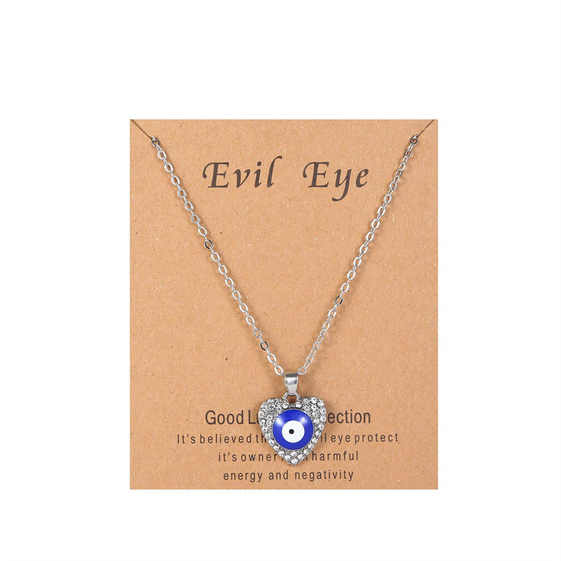 I Bulk Devil's Eye Pendant Halsband för män Kvinnliga legering Diamond Turkish Blue Evil Eye Halsband med presentkortskort