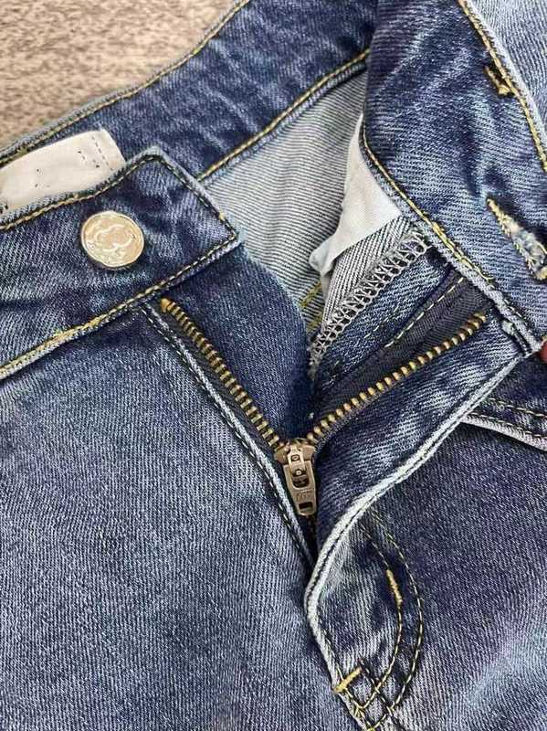 Damesjeans ontwerper Xiaoxiangfeng 23SS herfst hoge taille rechte buis tonen dunne wasbare zak geborduurd voor vrouwen 3361