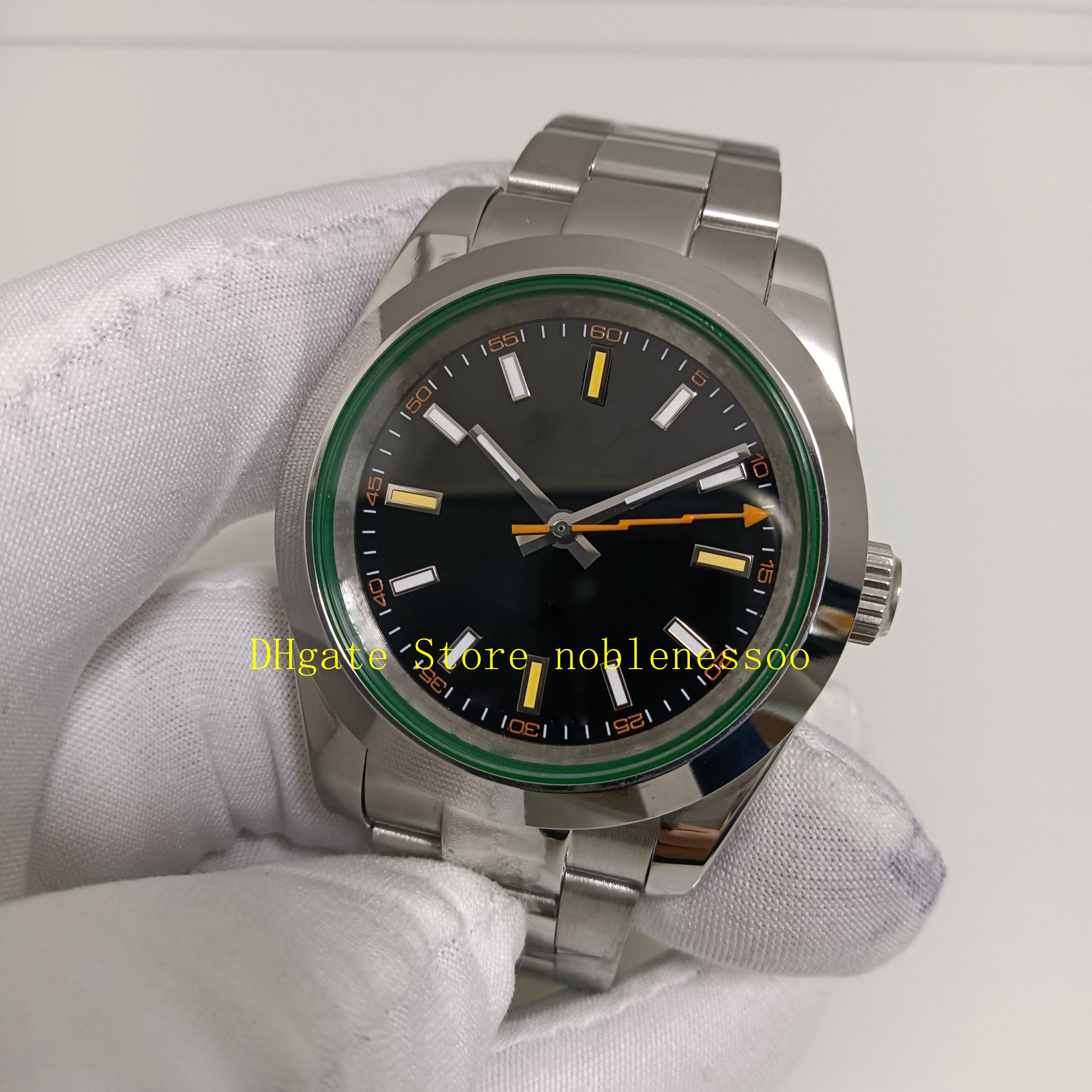2 estilo real po relógios masculinos automáticos com caixa 40mm mostrador preto verde cristal pulseira de aço masculino branco 2813 movimento mech223o