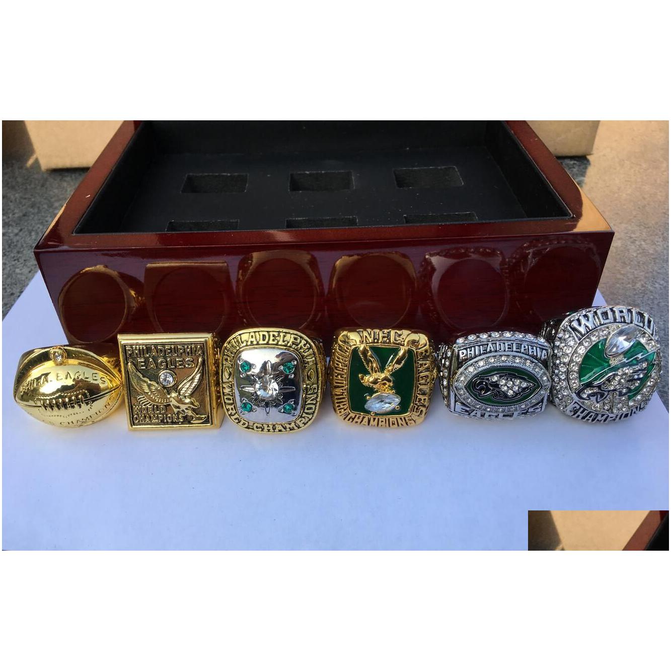 Philadelphia 6 peças águia equipe de futebol americano campeões campeonato anel conjunto com caixa de madeira lembrança homens fã presente entrega direta dhlfs