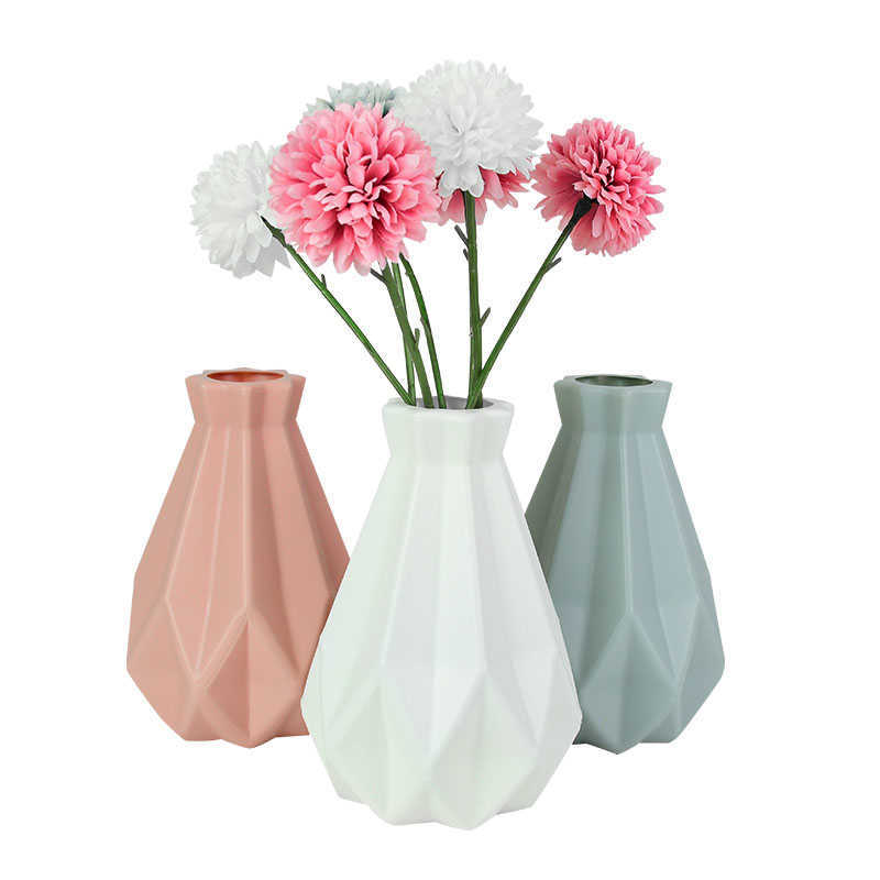 Vases Origami Plastic Vase White Imitation Ceramic Flower Pot Flower Basket Flower Vase Nordic Style Home Garden Bedroom Decor P230411