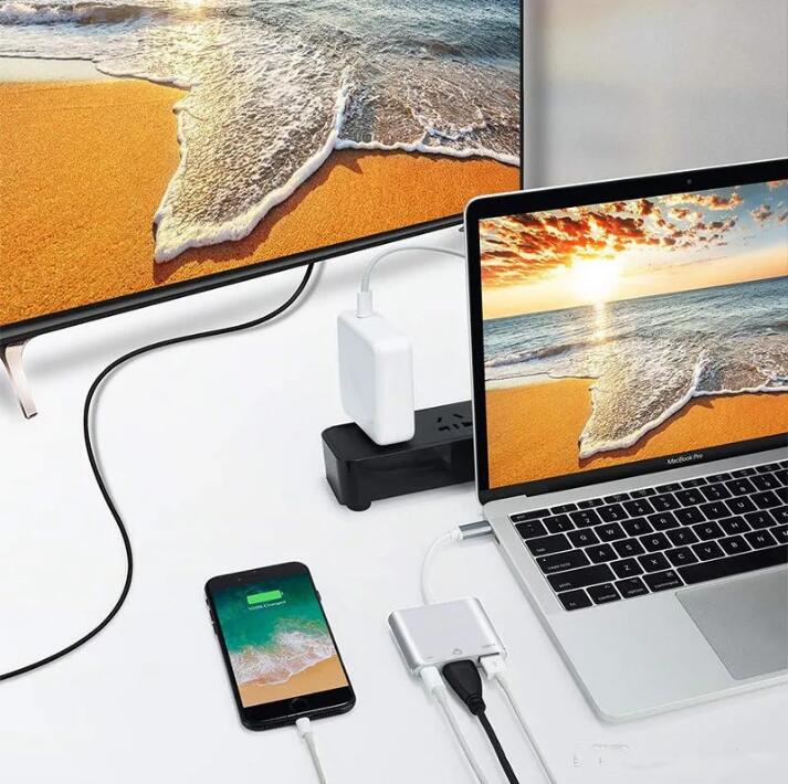 موصلات الصوت USB-C 3.1 Type-C إلى 4K HD-OPT 1080P موصلات AV Digital AV Multiport Adapter OTG USB 3.0 HUB Charger for MacBook 12 