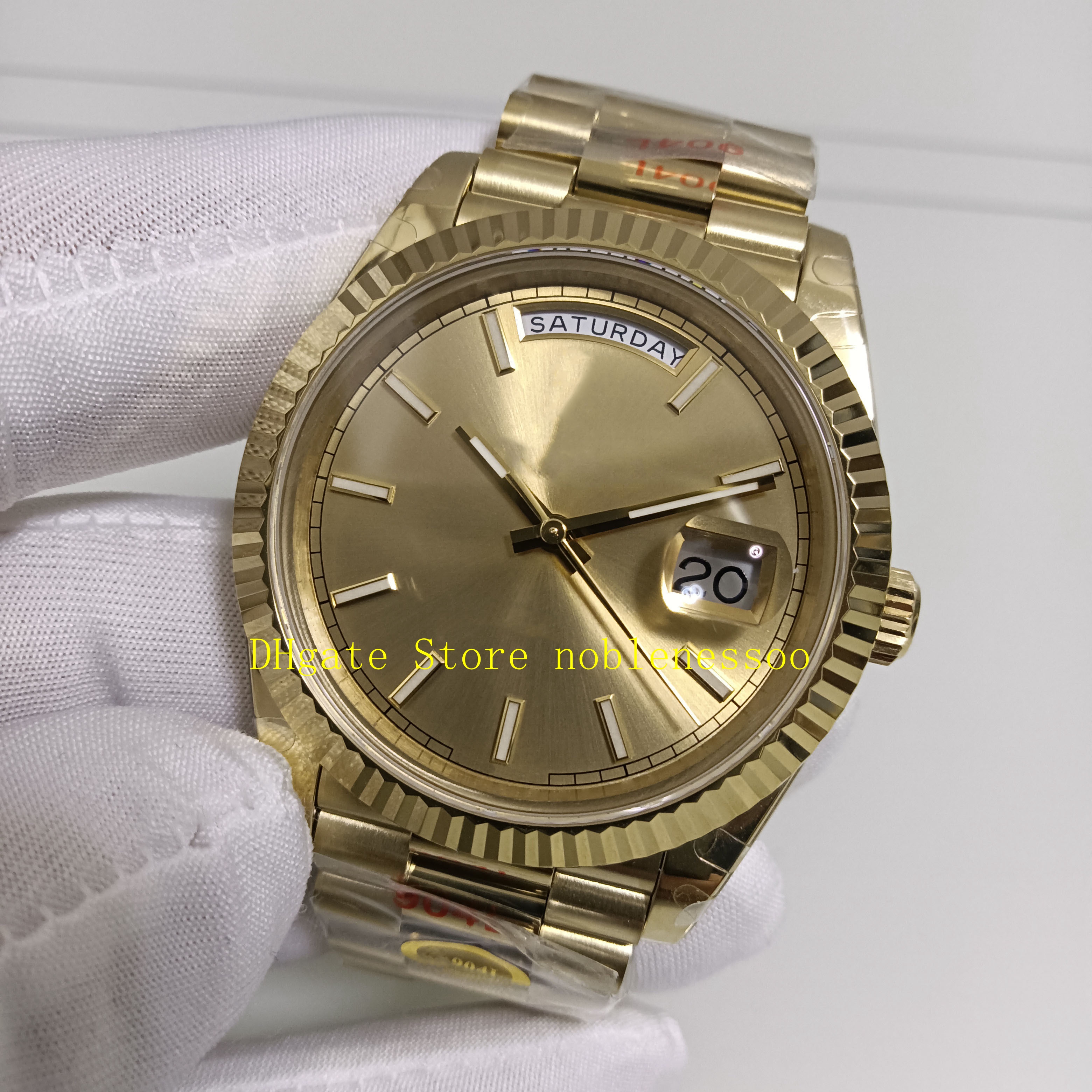 17 Kolor prawdziwy PO 904L Stalowe zegarki męskie Mężczyźni Randka 40 mm żółte złote szafir szklany szampan cal 3255 ruch mechaniczny v250l