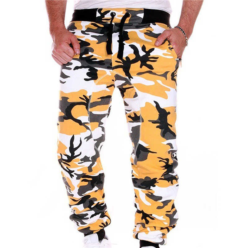 Calça masculina masculina joggers camuflagem calça de moletom de esporte casual calça de camuflagem de fitness listrado calças de cargo listradas w0411