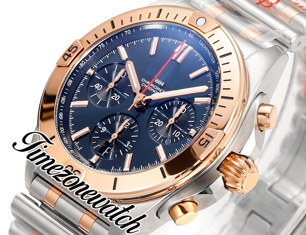 BLSF 42 mm chronomat UB0134101 Automatyczne A7750 Męskie zegarek Chronograph Blue Stick Markery Wybierz Bransoletę Dwucie Rose Gold Bransoletnie