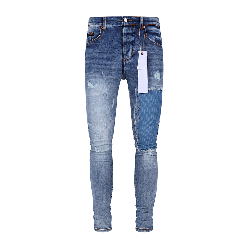 Lila Jeans, neueste Designer-Jeans für Herren, gestapelte Herren-Jeans, Baggy-Denim, Tränen, europäische Jeans, Herrenhose, Biker-Stickerei, zerrissen, für Trendgröße 28–40