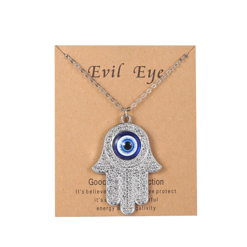 I Bulk Devil's Eye Pendant Halsband för män Kvinnliga legering Diamond Turkish Blue Evil Eye Halsband med presentkortskort