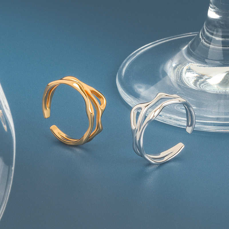 Ringas de banda Livvy color prateada irregular oca linha dupla anel geométrico feminino simples design exclusivo moda jóias ajustáveis ​​p230411