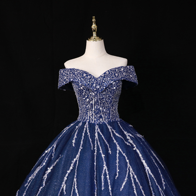 Princess Heavy Bead Navy Ball Jurk formele avond prom -jurken meisje diploma Quinceanera -jurken