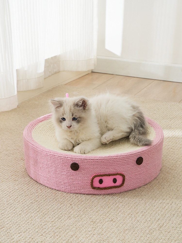 Pink piglet round cat litter cat scratching board, sisal rope cat basin wear-resistant scratch line