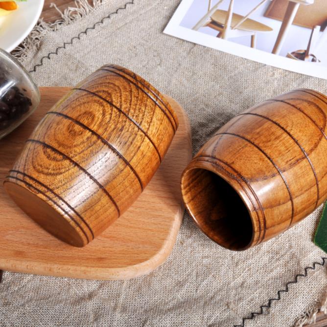 Creative Wine Barrel Tasses En Bois Forme En Bois Naturel Bière Thé Lait Tasse Sculpté Maison Cuisine Bar Pub Verres Cadeau Bière Tasse 032150