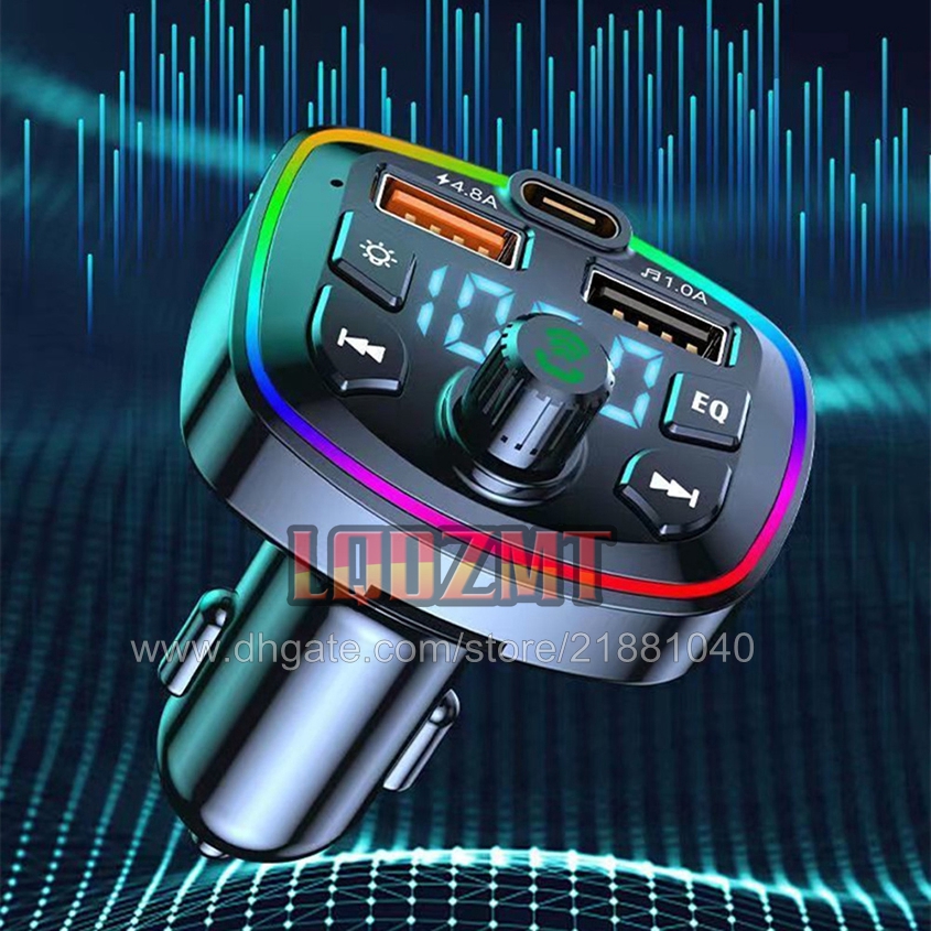 4.8A Car Charger Fast Charging U Disk MP3 Player Bluetooth 5.0 FM Transmitter Hands-free Audio Receiver Dual USB PD Charger Car-Charge Car-Charger Quick Charge Free ship