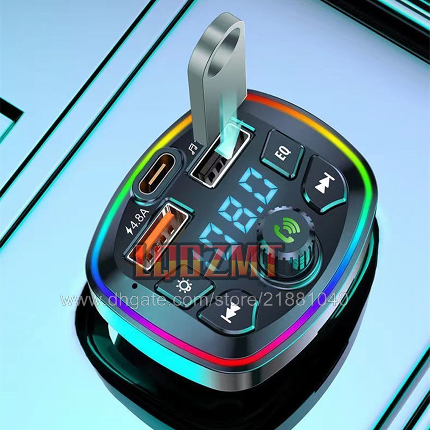 4.8A Cargador de coche Carga rápida U Disco Reproductor de MP3 Bluetooth 5.0 Transmisor FM Manos libres Receptor de audio Dual USB PD Cargador Carga de coche Cargador de coche Carga rápida Envío gratis