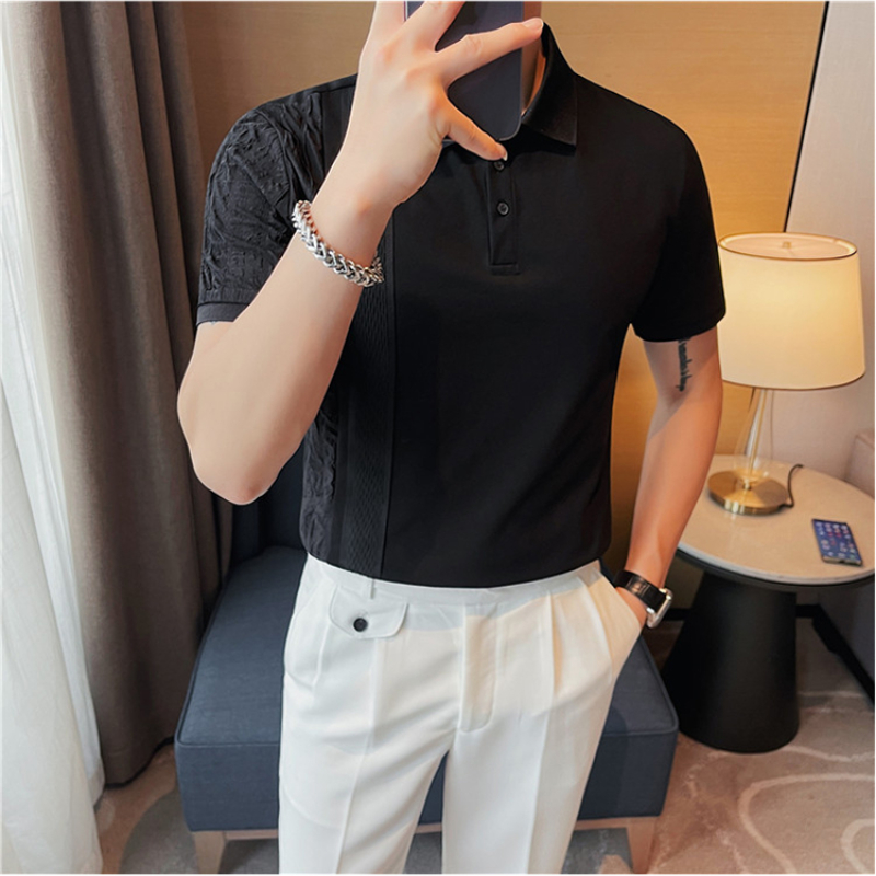 Korean Style Splicing Men's Polo Shirt Summer Short Sleeve Slim Casual T-shirts Lapel Business Social POLO Tee Men Clothing 2023