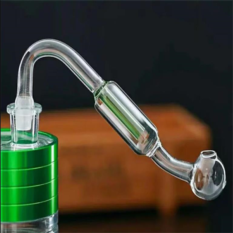 Pfeife Mini-Huka-Glasbongs Bunte Metallform Doppelter Filterglasgang