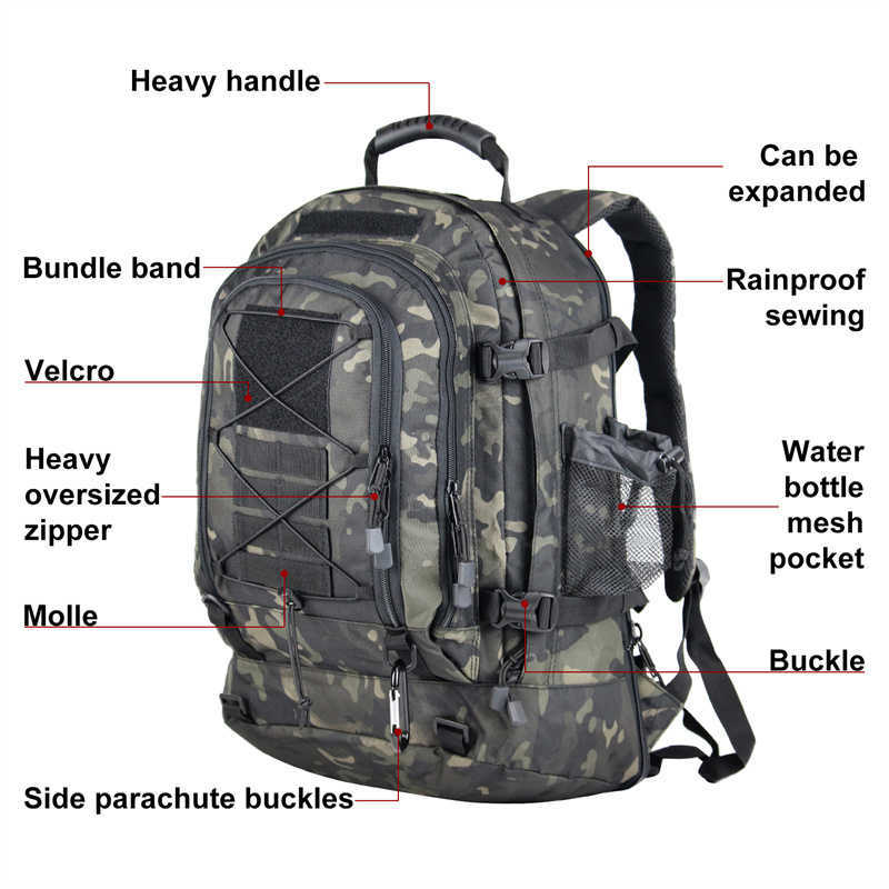 60L wojskowy plecak armii Molle Assault RucksAcka 3p Outdoor Travel Trialing Procks Camping Hunting Wspinacze 230412