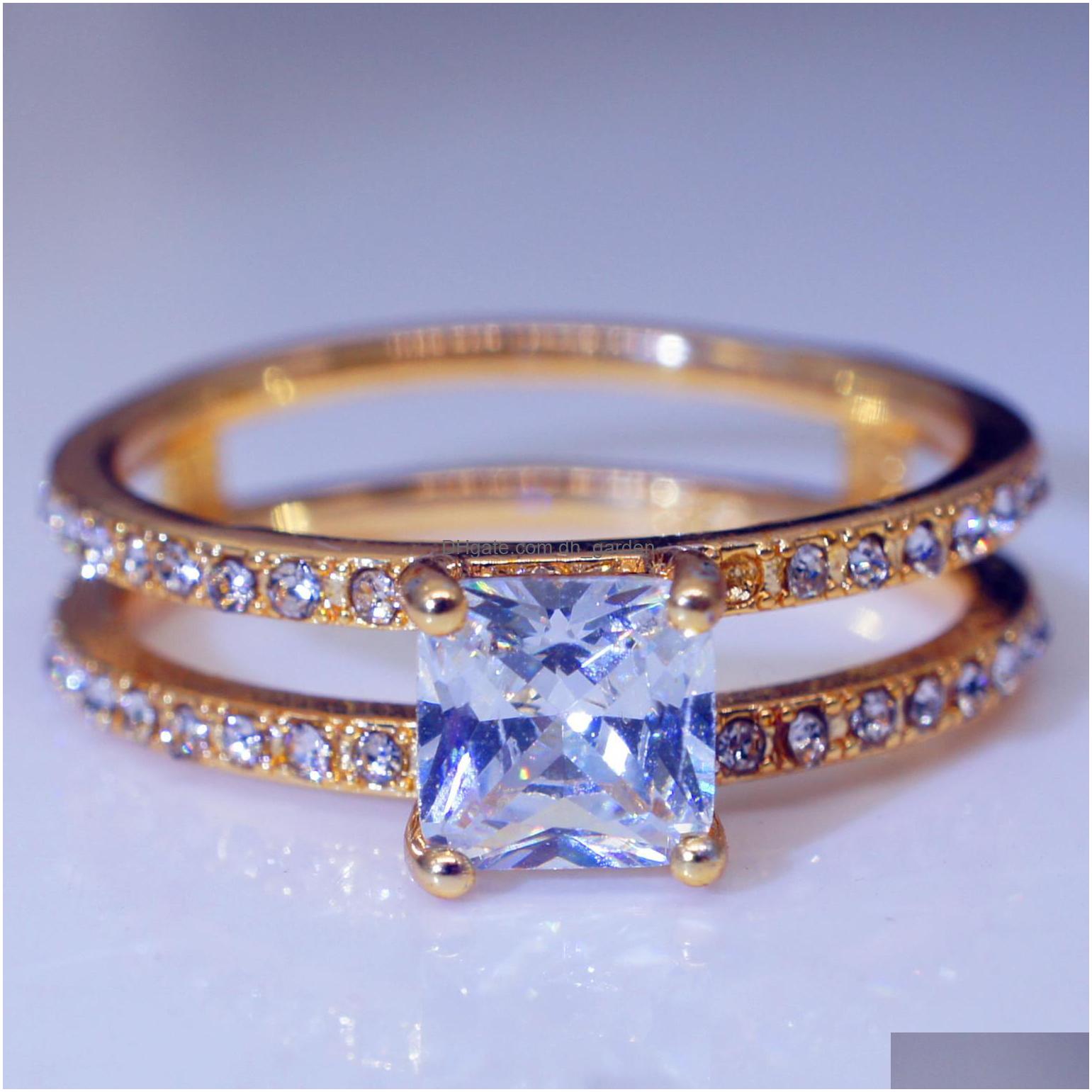 Anillos 14k oro doble diamante corona anillo princesa compromiso para mujer damas joyería de moda entrega entrega dhgarden otbi3